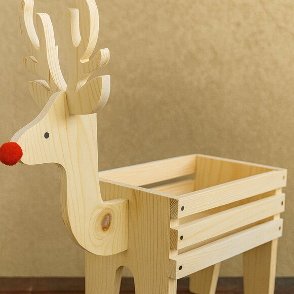 Handmade WOODEN REINDEER PLANTER BOX - Picture 1 of 7